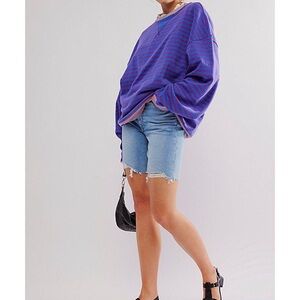 Free People Classic Purple and Blue Striped Oversized Crewneck